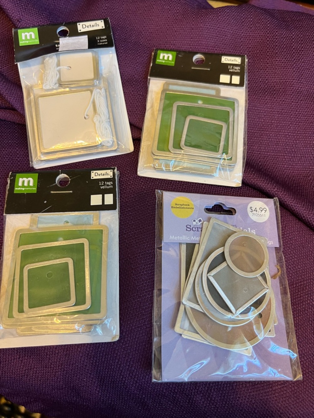 Making Memories/4 packs Metal Tags in Frames - Green, Silver, white, brown